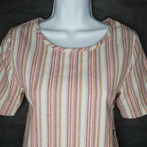 Roolee Striped Cotton Linine Button Side Hipster Woven Midi Dress w/ Pockets - Picture 12 of 16